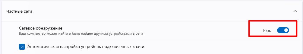 Включение опции «Сетевое обнаружение»