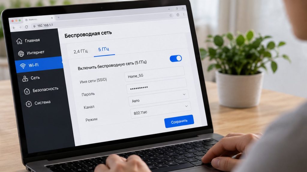 Включение беспроводной сети 5 ГГц в веб-интерфейсе настроек роутера