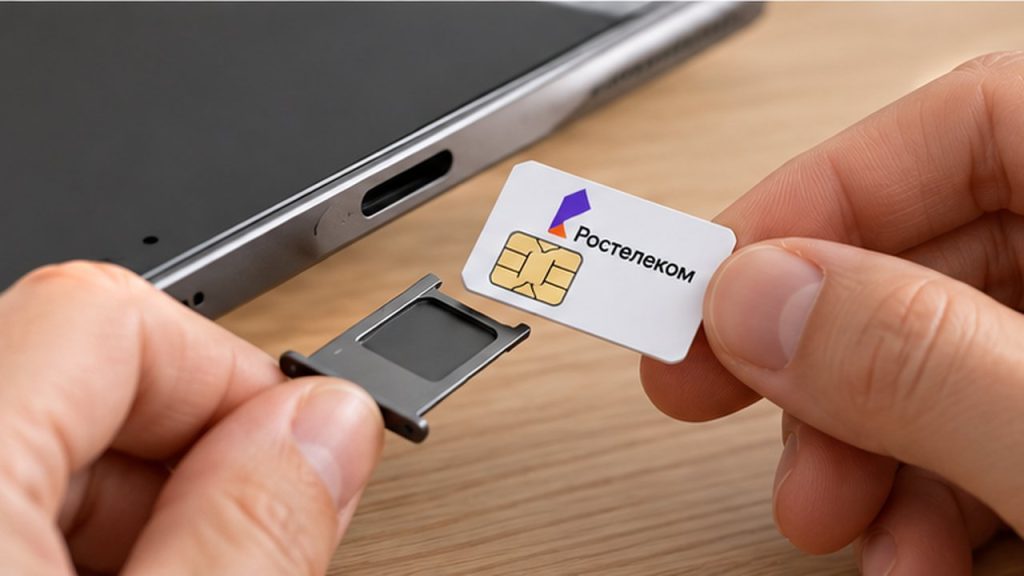 Установка SIM-карты Ростелеком в выдвижной лоток планшета для мобильного интернета