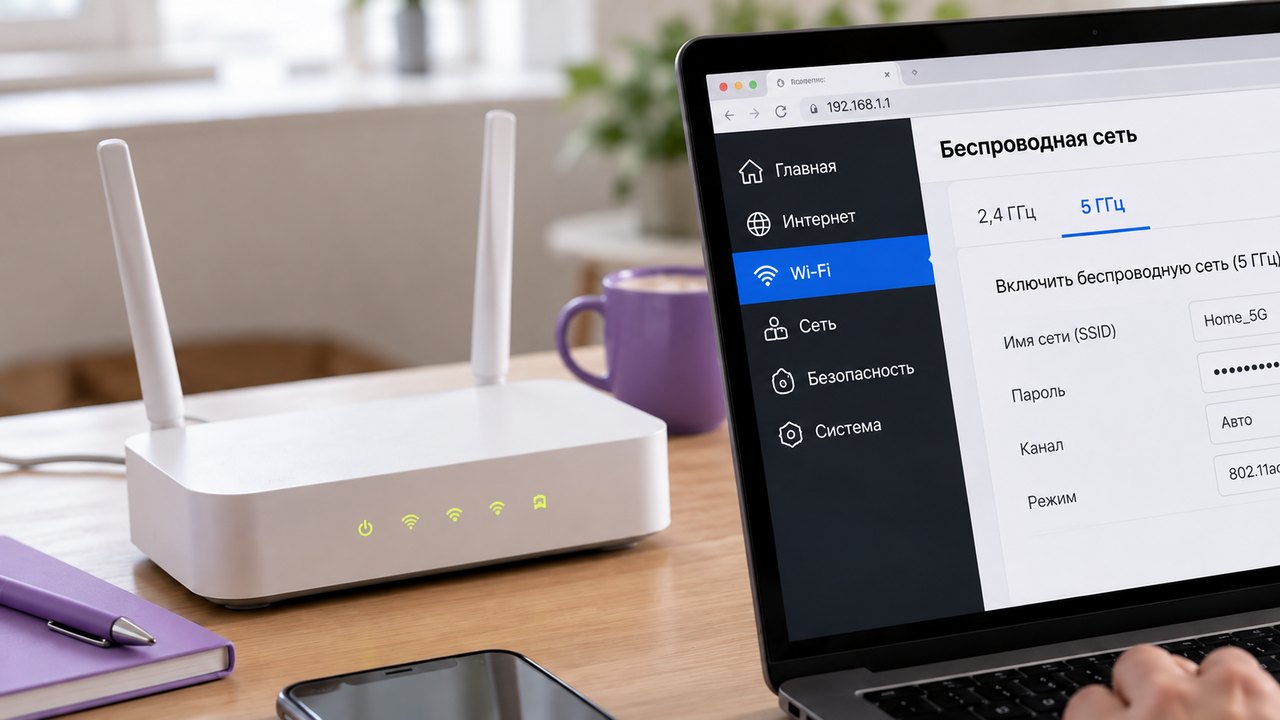 Настройка Wi-Fi 5 ГГц на домашнем роутере Ростелеком через ноутбук